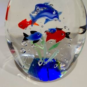 Murano style glass art with fish, bubbles etc on inside of glass. Beautiful !
